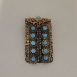 Elegant Vintage Gold tone and Blue beaded filigree clasp clip Noted R